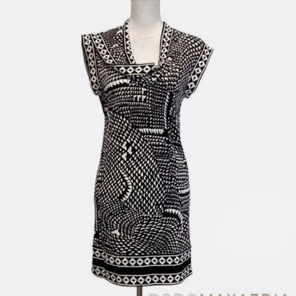 BCBGMAXAZRIA rayon spandex sleeveless pull on dress asymetrical collar - Picture 9 of 9